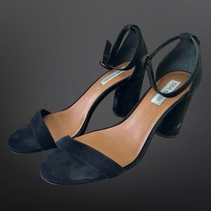 Steve Madden Black Suede Ankle Strap Block Heel Sandals 9.5 Y2K 90s